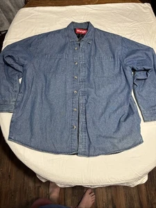 Vintage WRANGLER Blue Jean Quilted Lining Mens L Work Outdoor Long Sleeve Shirt - Picture 1 of 7