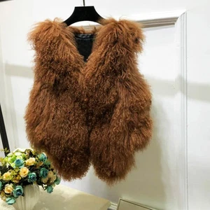 Mongolian Sheep Fur Vest Handmade Short Coat Pure Gilet Real Farm Fur Drop Ship - Picture 1 of 17
