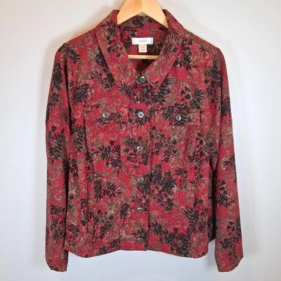 CJ Banks Dark Floral Red Jacket Womens Plus Sz 1X Pockets Edgy Boho Fall Work - Image 1 of 4