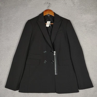 Blazer Express Feminino Pequeno Preto Elástico Peito Duplo Zíper Jaqueta Carreira Novo com etiquetas - Imagem 1 de 4