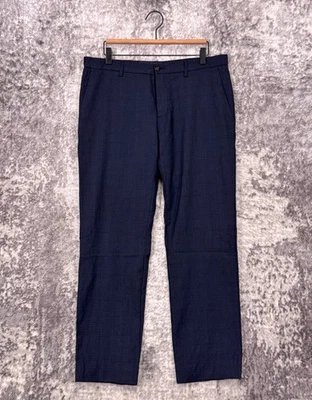 Etro Milano Pants 34 x 30 Mens Wool Blue Plaid Slim Fit Flat Front Trouser - Image 1 of 4