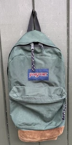 Zaino vintage JanSport fondo scamosciato verde tela fondo pelle stile USA - Foto 1 di 2