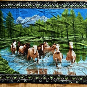 Vintage 100% Cotton Horses Running Tapestry Wall Hanging 53x37 ATC New York - Picture 1 of 6