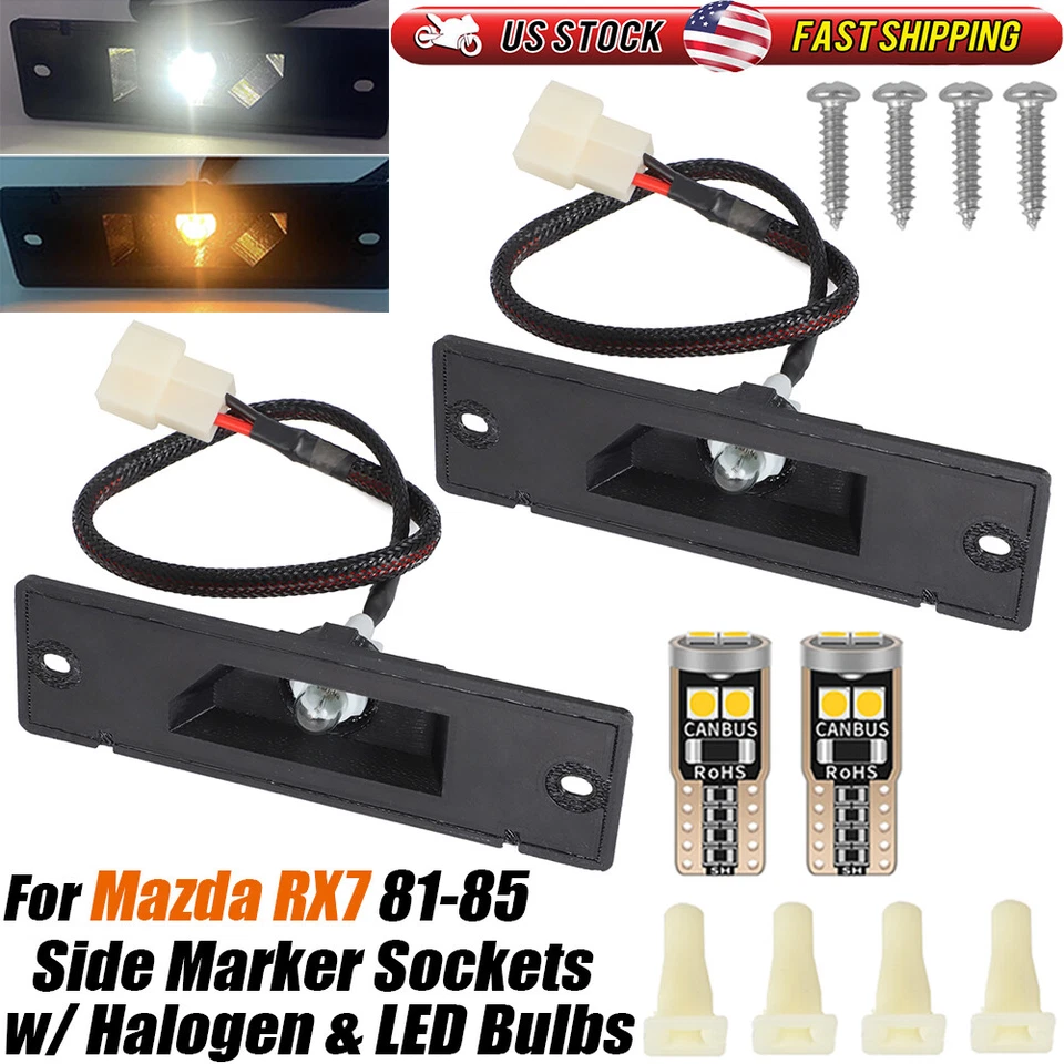 Left Right Side Marker Light Socket & Halogen LED Bulbs for Mazda RX-7 1981-1985 — 第 1/4 张图片