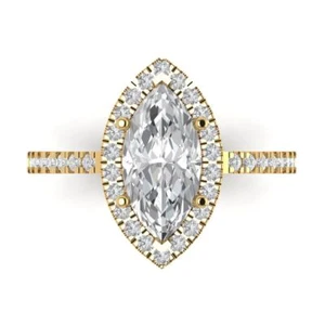 2.28ct Marquise Cut Halo Statement Engagement Promise Ring 14k Yellow Gold - Picture 1 of 11