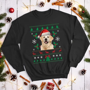Personalisierter Weihnachtspullover Sweatshirt Herren und Damen Hund mit Nikolausmütze #MC - Bild 1 von 29
