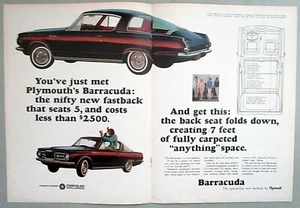 Plymouth Barracuda Fastback 1964 cupé original 2 páginas anuncio impreso en color - Imagen 1 de 1