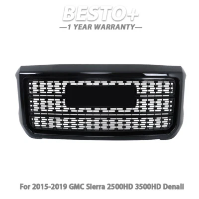 Plastic Grille Gloss Black For GMC Sierra 2500HD 3500HD 2015 2018-2019 Denali Foto 1 de 4
