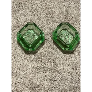 Pr Vintage Tiara Indiana Ashtray Glass Green Embossed Iris Flower Cigar Diamond - Picture 1 of 10