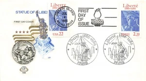 2224 22c ESTATUA DE LA LIBERTAD - FDC conjunta con sello francés - Farnam - Imagen 1 de 1