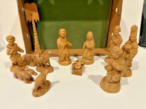 Olive Wood Nativity Set 11 PC Made In Bethlehem Israel Vtg Hand Carved 1980s - Picture 1 of 6