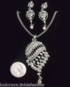 Pendant Necklace/Pierced Earrings Set Gorgeous Rhinestones Popcorn Chain NEW - Picture 1 of 4