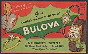 1949 UX27 Postal Card Advertising Bulova Watch + HPO First Trip Rutland- Albany - Picture 1 of 2