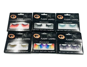 Reusable Strip False Fake Eye Lashes Fun Colors Rainbow, Glitter, Gems - 6 PAIR - Picture 1 of 10