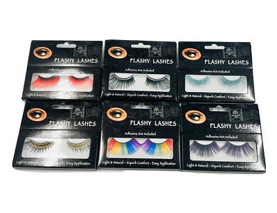 Reusable Strip False Fake Eye Lashes Fun Colors Rainbow, Glitter, Gems - 6 PAIR - Image 1 of 4