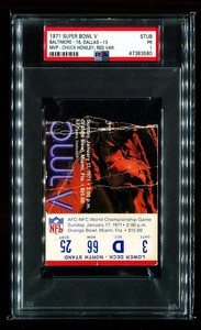 PSA Ticket Football 1971 Dallas Cowboys Super Bowl V Roger Staubach Baltimore