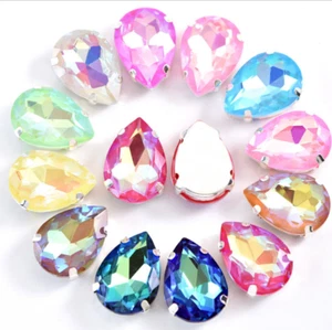 20pcs 13X18mm Sew On Rhinestone Mocha Fluorescence Glass Teardrop Jewels - Picture 1 of 14