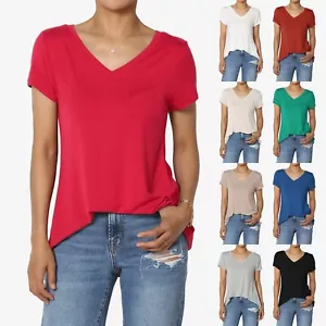 T-shirt donna TheMogan casual scollo a V manica corta morbida drappeggio maglietta perfetta - Foto 1 di 62