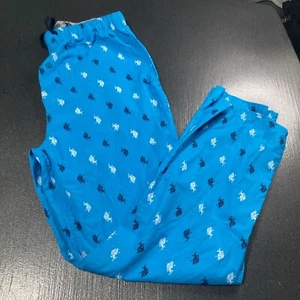 US Polo Assn Blue Plaid Elastic Waist Drawstring Fleece Pajama Lounge Pants XL - Picture 1 of 7