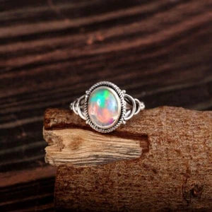 Precioso Natural Ópalo de Fuego Anillo 925 Plata Ley Hecho a Mano Joyas Bohemio - Imagen 1 de 8