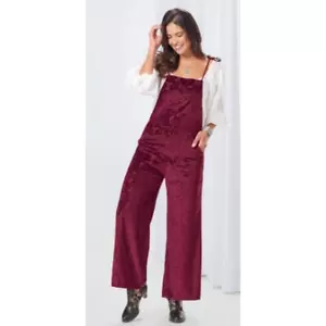 The Pyramid Collection Jumpsuit Womens 1X Velvet Wide Leg Crop Overall Red Wine - Picture 1 of 9