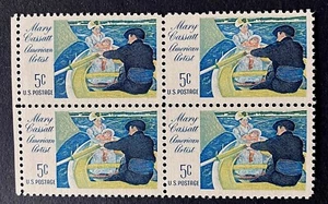 US Stamps, Scott #1322 Mary Cassatt 1966 5c block of 4 XF/S M/NH - Picture 1 of 3