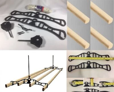 REMI TOOLS LTD Kitchen Airer Pulley Dryer Black Kit with 4 Wood Laths Slats 1.15meter (4 Slats)