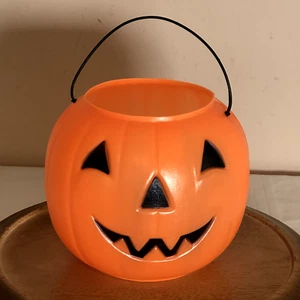 Vintage Orange Halloween Pumpkin Blow Mold Candy Bucket General Foam Plastics - Picture 1 of 7