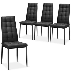 Set of 4 Kitchen Dining Side Chairs Fabric Cushion with Metal Frame High Back - Picture 1 of 7