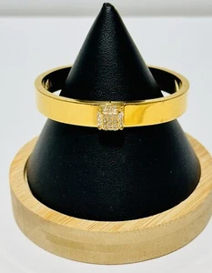 Vince Camuto Gold Tone Bangle Bracelet Pave Stones Magnetic Front Closure 6.75in - Picture 1 of 10