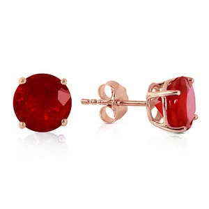 14K Solid Rose Gold Stud Earrings with Natural rubyes - Picture 1 of 5