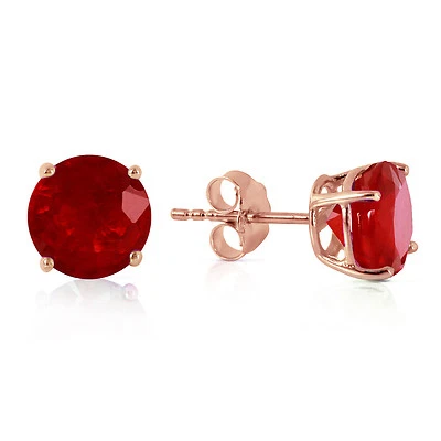 14K Solid Rose Gold Stud Earrings with  Natural rubyes - Image 1 of 4
