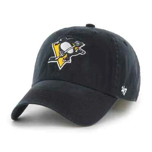 PITTSBURGH PENGUINS NHL FITTED 100% COTTON FRANCHISE BLACK HAT/CAP '47 BRAND NWT - Picture 1 of 3