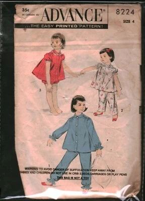 8224 Vintage Advance SEWING Pattern Girls Pajamas Pants Shirt Bloomers OOP Sew 4 - Image 1 of 2