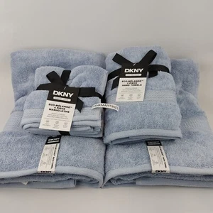 Set of 8 DKNY 2 Bath Towels & 2 Hand Towels & 4 Washcloths Solid Blue, NWT - Picture 1 of 20