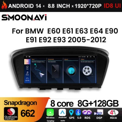 Built in CarPlay Android 14 128GB 8 Core WIFI Car Stereo For BMW E60 E61 E90 E91 - Image 1 of 4