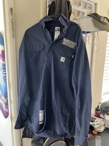 Carhartt Shirt Mens Large Tall Navy Blue FR Button up Narcotics Officer Patch - Picture 1 of 6