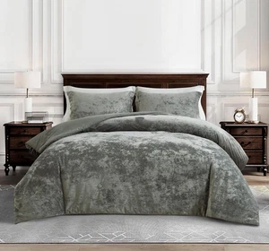 Chezmoi Collection Lux Distressed Velvet 3-Piece Lush Plush Velvet Comforter Set - Picture 1 of 19