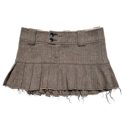 RARA MINIFALDA VINTAGE DE LANA MARRÓN TWEED PLISADA ABERCROMBIE & FITCH Foto 1 de 4