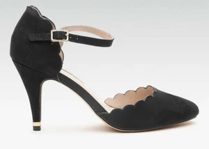 Dorothy Perkins Black Suede High Heeled Court Shoe with Strap Size UK 7 EU 40 - Picture 1 of 12