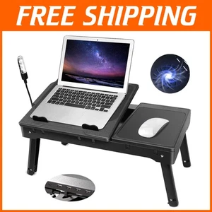 Foldable Laptop Bed Stand with Cooling Fan & Extra Workspace for Home Offices - Picture 1 of 11
