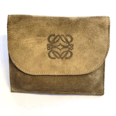 Vintage LOEWE Anagram Suede Pouch, Beige Leather Suede Clutch Wallet, Coin Purse - Image 1 of 4
