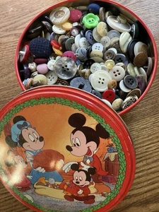 Vintage Button Lot  1 1/2 Pounds 45 Estate Collection Mixed Material Disney tin - Picture 1 of 8