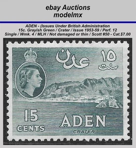 Aden Under British Admin. - 1953-59, 15c Grayish Green, MLH - Scott -  Cat.$7.00 - Picture 1 of 2