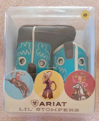 Botas occidentales Ariat Lil Stompers Crossfire de cuero recién nacido verde azulado/marrón talla 0 Foto 1 de 4