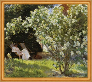 Roses. Marie Kroyer seated in the deckchair in the garden B A2 03058 Gerahmt - Bild 1 von 1