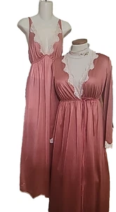 Vtg JC Penny Dusty Rose Silky Soft Nylon Peignoir Robe w Pockets Nightgown Set S - Picture 1 of 21