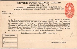 1947 Scottish Power Co. Edinburgh Geschäftsantwort Postkarte mit ungewöhnlichem Hinweis - Bild 1 von 2