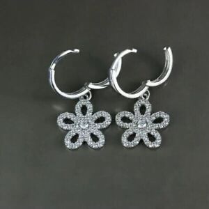 2CT Round Simulated Diamond Drop/Dangle Hoop Earrings White Real Sterling Silver