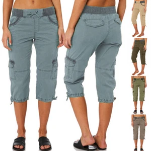 Women Joggers Capri 3/4 Crop Trousers Casual Jogging Bottoms Ladies Cargo Pants⚝ - Picture 1 of 29